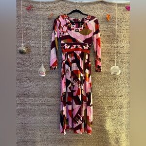 Geometric 70s Multicolor Long Sleeve Dress